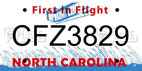 CFZ3829 North Carolina License Plate