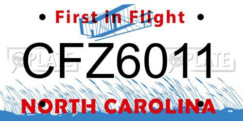 CFZ6011 North Carolina License Plate