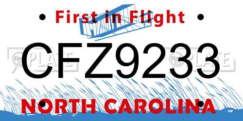 CFZ9233 North Carolina License Plate