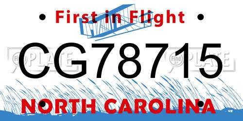 CG78715 North Carolina License Plate