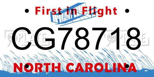 CG78718 North Carolina License Plate