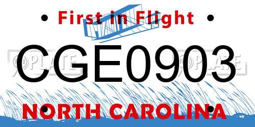 CGE0903 North Carolina License Plate