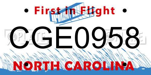 CGE0958 North Carolina License Plate