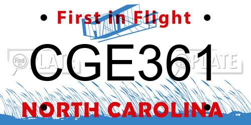 CGE361 North Carolina License Plate