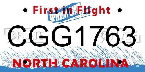 CGG1763 North Carolina License Plate