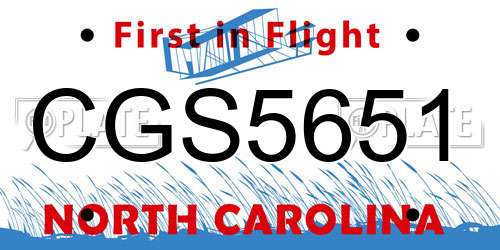 CGS5651 North Carolina License Plate