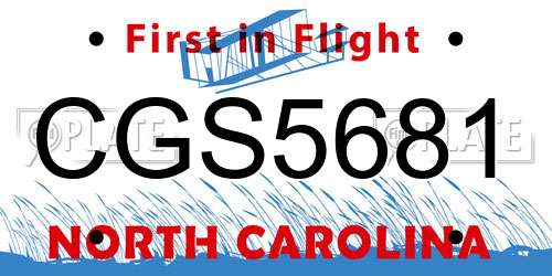 CGS5681 North Carolina License Plate