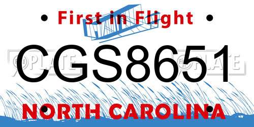 CGS8651 North Carolina License Plate