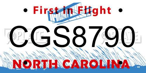 CGS8790 North Carolina License Plate