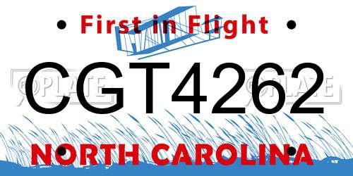 CGT4262 North Carolina License Plate
