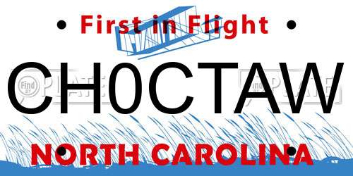 CH0CTAW North Carolina License Plate