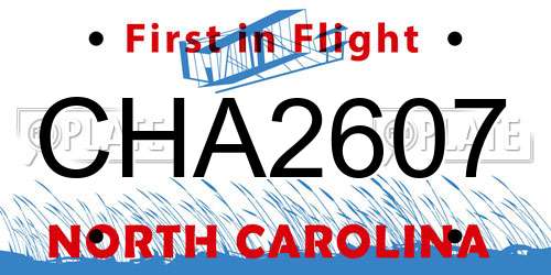 CHA2607 North Carolina License Plate