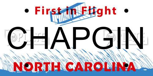 CHAPGIN North Carolina License Plate