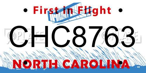 CHC8763 North Carolina License Plate