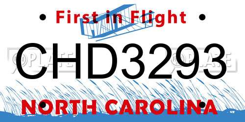 CHD3293 North Carolina License Plate