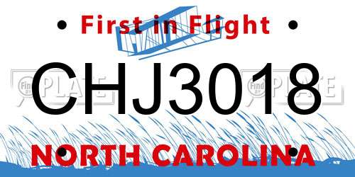 CHJ3018 North Carolina License Plate