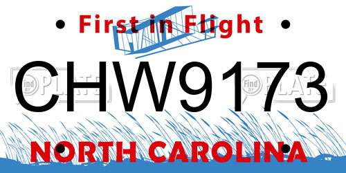 CHW9173 North Carolina License Plate