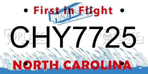 CHY7725 North Carolina License Plate