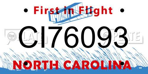 CI76093 North Carolina License Plate