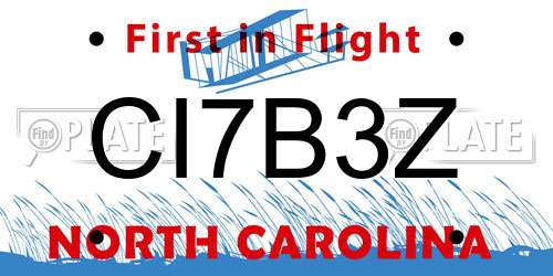 CI7B3Z North Carolina License Plate