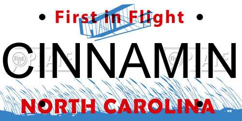 CINNAMIN North Carolina License Plate