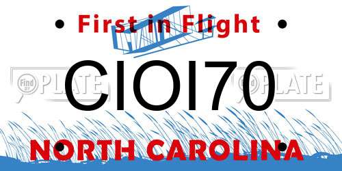 CIOI70 North Carolina License Plate
