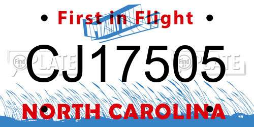CJ17505 North Carolina License Plate