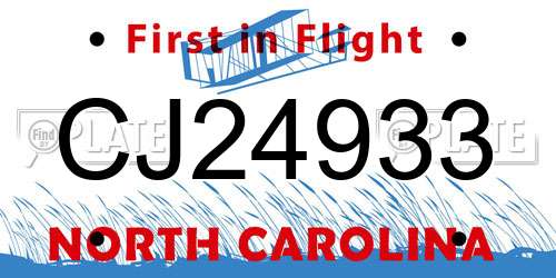CJ24933 North Carolina License Plate