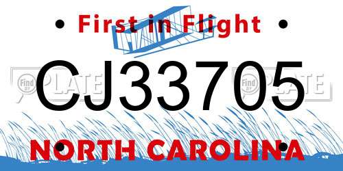 CJ33705 North Carolina License Plate