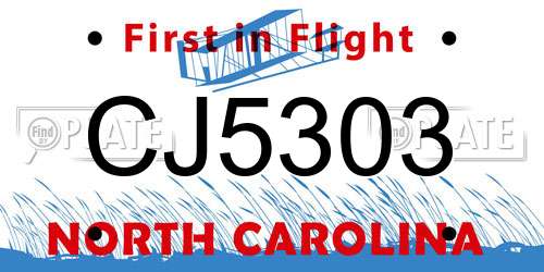 CJ5303 North Carolina License Plate