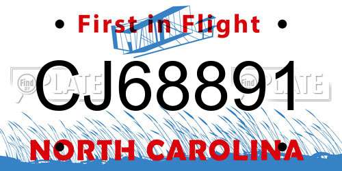 CJ68891 North Carolina License Plate