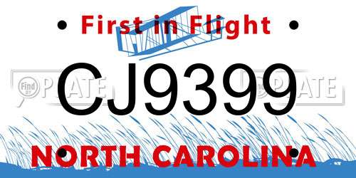 CJ9399 North Carolina License Plate