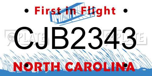 CJB2343 North Carolina License Plate