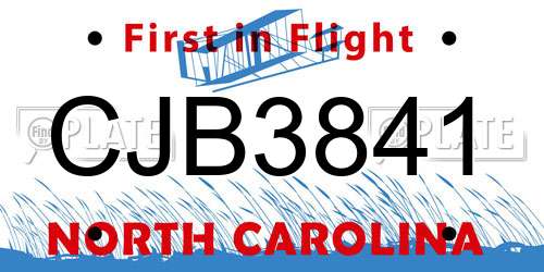 CJB3841 North Carolina License Plate