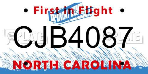 CJB4087 North Carolina License Plate