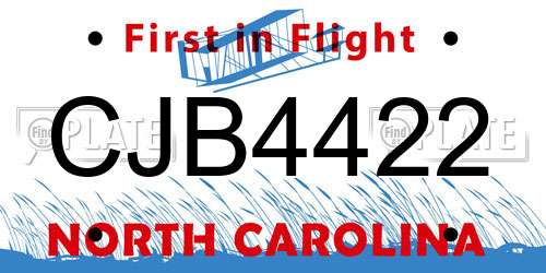 CJB4422 North Carolina License Plate