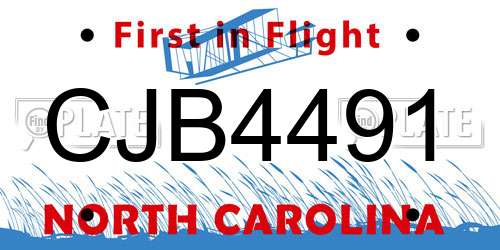 CJB4491 North Carolina License Plate