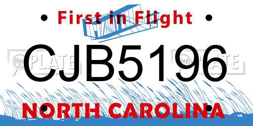 CJB5196 North Carolina License Plate