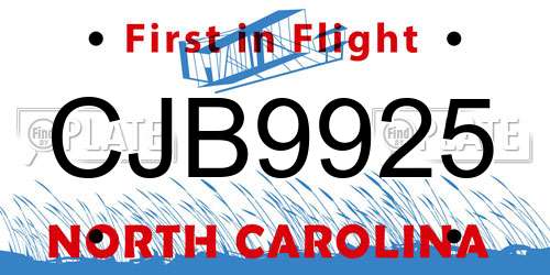CJB9925 North Carolina License Plate