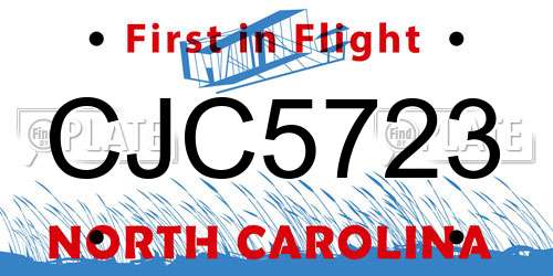 CJC5723 North Carolina License Plate
