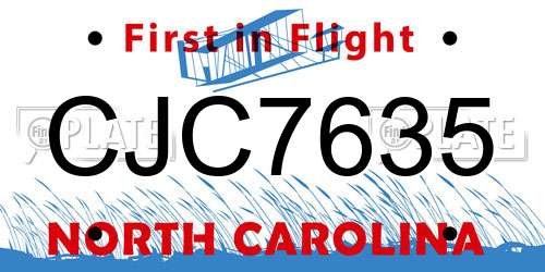 CJC7635 North Carolina License Plate