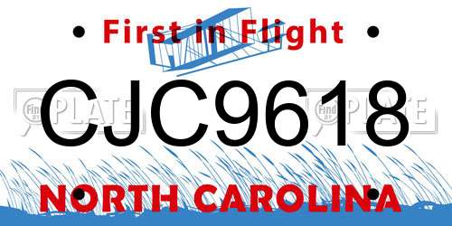 CJC9618 North Carolina License Plate