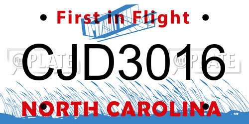 CJD3016 North Carolina License Plate