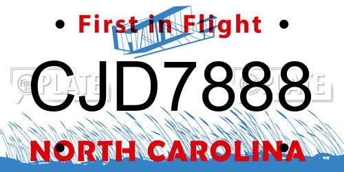 CJD7888 North Carolina License Plate