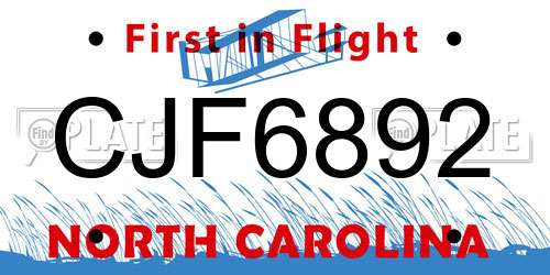 CJF6892 North Carolina License Plate