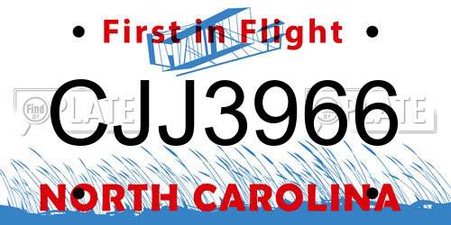 CJJ3966 North Carolina License Plate