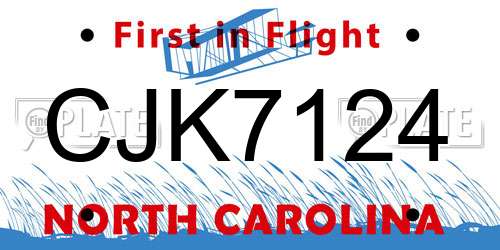 CJK7124 North Carolina License Plate