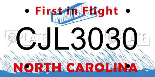 CJL3030 North Carolina License Plate