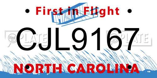 CJL9167 North Carolina License Plate