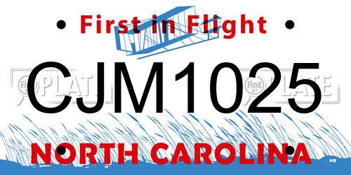 CJM1025 North Carolina License Plate